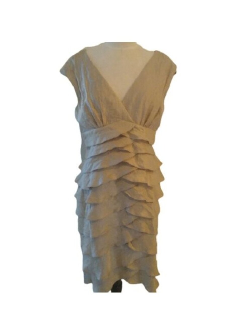 Dress Barn Tiered Soft Gold Midi Dress, Size 12